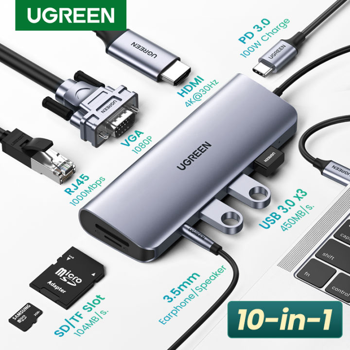 Ugreen Usb C Hub 10 In 1 Usb Type C Hdmi Multiport Adapter Dock Card Reader  For Macbook Pro Air Dell Xps Ipad 10Th, Ipad Pro 2022, Ipad Air 5Th, Ipad  Mini