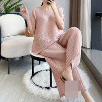 【DT】hot！ pleated fashion casual suit womens summer 2022 new irregular top loose wide-leg two-piece set