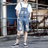 ผู้ชายOveralls, Denim Lumpsuits,ผู้ชายฤดูร้อนสไตล์ญี่ปุ่นลายฉีกทั่วชิ้น,Slim-Fit SuspendersขนาดS-5XL