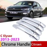 โครเมี่ยมรถยนต์สำหรับ Citroen C Elysee 2013 ~ 2023 2019 2020 2021 2022ฝาครอบมือจับประตูรถโครเมี่ยมสติกเกอร์ตกแต่งภายนอก