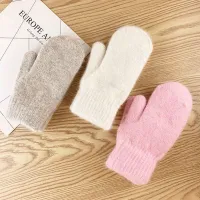 Womens Gloves Winter Keep Warm Plus Cashmere Elasticity Soft Full Fingers Gloves Heating Cycling Rabbit Fur Knitted Mittens