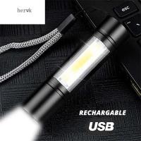 HERWK ไฟฉาย USB พกพาได้,ไฟฉายขนาดเล็กสำหรับเดินป่าตั้งแคมป์โคมไฟไฟสำหรับการตั้งแคมป์