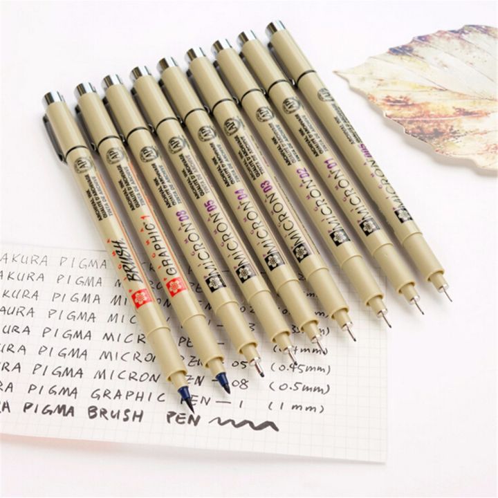 pigment-liner-ไมครอนชุดปากกาเข็มปากกา-lot-005-01-02-03-04-05-08-1-0-แปรง-art-markers-fineliner-ปากการ่างภาพ-yrrey