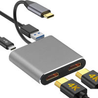 Type C ถึง Dual HDMI 4พัน HD USB3.0 PD ค่าใช้จ่ายสำหรับ แล็ปท็อปขยายหน้าจอคู่แสดงศัพท์มือถือ USB C ฮับสถานีเชื่อมต่อ