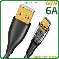 สายเคเบิ้ล CLMXCA แบบโทรศัพท์มือถือใส6A เครื่องชาร์จ SCP 66W USB PD ชนิด C สายชาร์จเร็ว