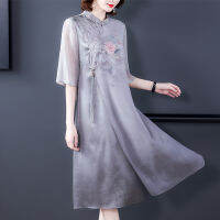 Spot 2023 New Hangzhou Simulation Silk Summer Dress Female Big Brand Retro Temperament Elegant Mid -Long Long -Term