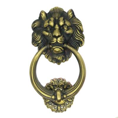มือจับประตูแบบโบราณ รูปหัวสิงห์โต สวยงามดุดัน สีAntique Bronze  ขนาด 9 นิ้ว (สีทองเหลืองโบราณ)
