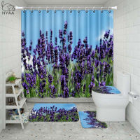 Vixm Lavender Flowers Bathroom Waterproof Shower Curtain Set Pedestal Rug Lid Carpet Toilet Cover Set Bath Curtain Mat Set