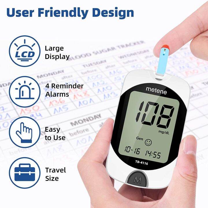 Metene Blood Glucose Monitoring System (Blood Glucose Monitor, 50pcs