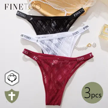 FINETOO 3Pcs/set Lace Panties Sexy Low-rise Brazilian Underwear