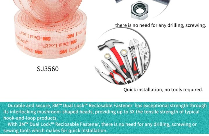 sj3560-25-4mm-25-4mm-clear-dual-lock-tape-self-adhesive-acrylic-waterproof-fastener-sj3560-die-cut-tape-size-1in-1in