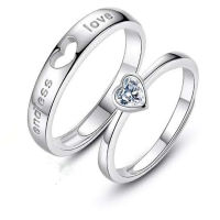 Korean heart-shaped zircon couple ring men and women open diamond love ring a p of rings simple fashion jewelry VRV2