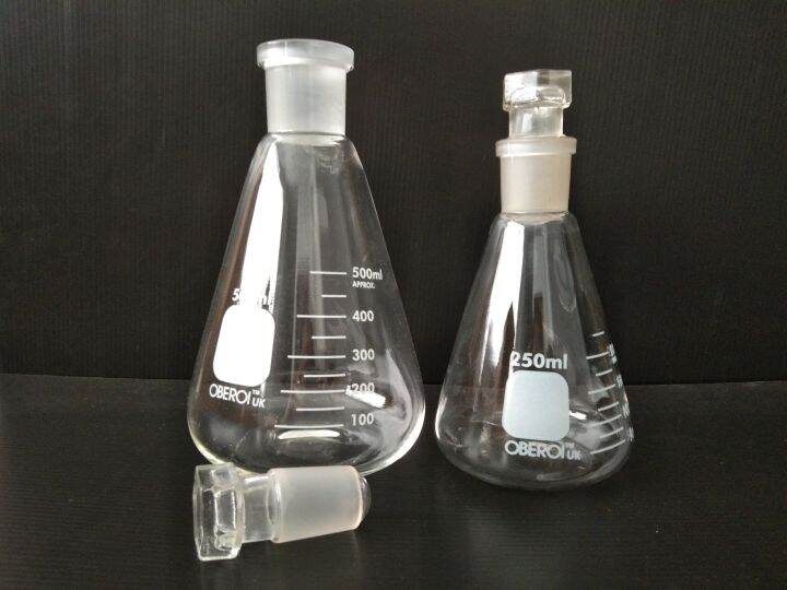 OBEROI/UK_Erlenmeyer Flask Stoppered Cap (Glass Stopper) ขวดรูปชมพู่พร้อมจุกปิดแก้ว 250 มล , 500