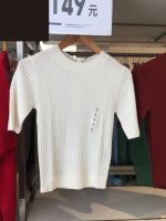 Japanese Uniqlo original womens ribbed five-quarter sleeve round neck T-shirt short-sleeved pullover sweater 450506