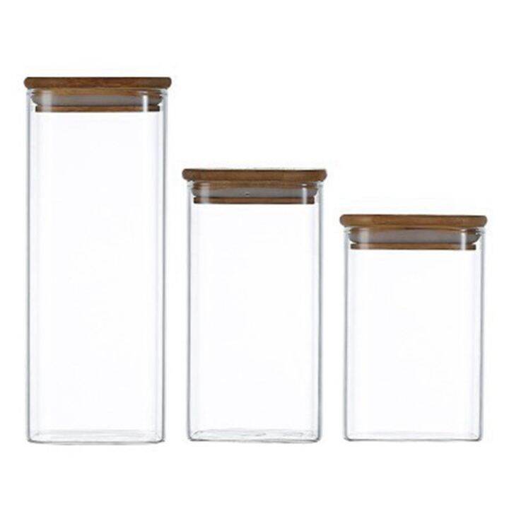 3Pcs Square Glass Sealed Jar Food Dry Fruit Storage Box Tea Miscellaneous Grain Kitchen Glass