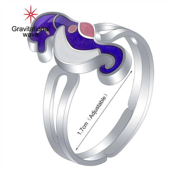แหวนเครื่องประดับอัญมณีคลื่นความโน้มถ่วงแบบปรับได้แหวนสำหรับผู้หญิงอารมณ์เปลี่ยนสีได้ตามต้องการอุณหภูมิ