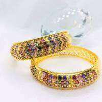 jewery33 K307 กำไลนพเก้า กำไลพลอย5แถวนพเกล้าฝังเพชร กว้าง60cmงานทองเหลือง24k