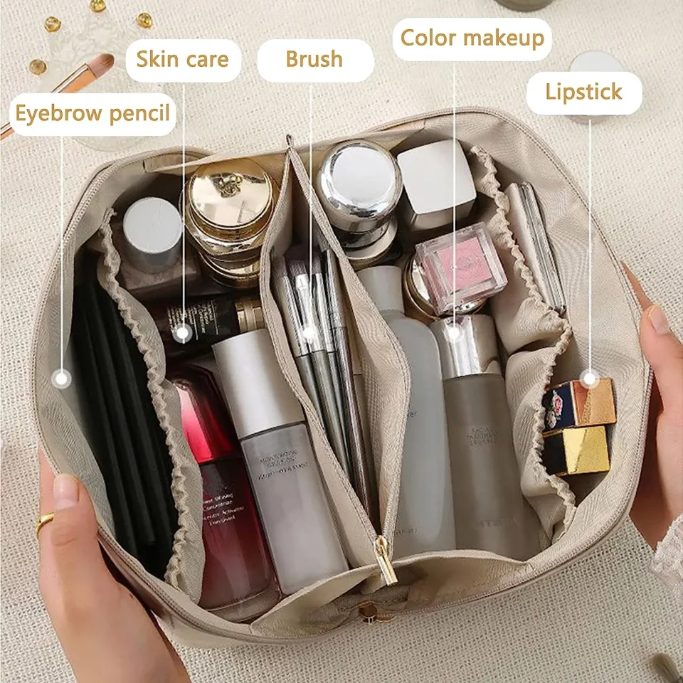 Luxury Pillow Makeup Bag Large Capacity Bag PU Leather Portable