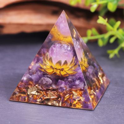 ；。‘【； Amethyst Ball Lotus Crystal Pyramid Ornaments Resin Crafts Home Decoration Car Desk Ornaments