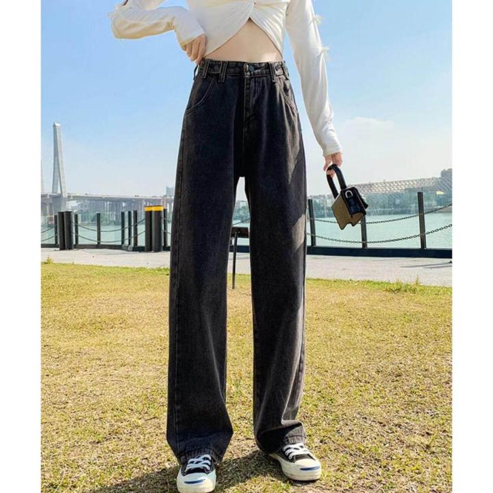 no-3-shop-แฟชั่นเกาหลีรุ่นใหม่เอวสูงกางเกงยีนส์ขากว้างหลวมตรง
