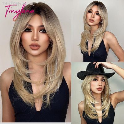 Long Blonde Golden Straight Synthetic Wigs for Women Mid-Length Natural Layered Hair Wig Side Bangs Daily Cosplay Heat Resistant [ Hot sell ] vpdcmi