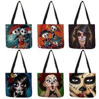 Unique Sugar Skull Print Tote Bags For Women Traveling Shopping Bags Large Capacity Foldable Lady Printed Handbags