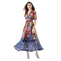 Womens Dress New Fashion Spring/Summer New Celebrity High Class  Dress Print  Maxi Women