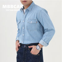 MBBCAR เสื้อยืดแขนยาวสำหรับสุภาพบุรุษ,เสื้อเชิ้ตลำลองสวมใส่สบายอเมริกาแบบย้อนยุคเสื้อเดนิมฤดูร้อนฤดูใบไม้ร่วง