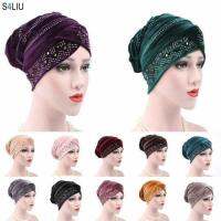 【YF】 Women Elastic Velvet Drill Hot Head Wrap Hat Headwrap Fashion Strips Turban Cap Accessories Beanies Skullies Hair Loss Headscarf