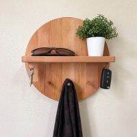 [FudFudAR] ฝุด-ฝุด-อะ ที่ห้อยกุญแจ แบบที่ 2 ทรงกลม วางของได้ Key Holder with Shelf ชั้นวางของทางเข้า Entryway Shelf ราวแขวนเสื้อติดผนัง Coat Rack Wall Mount งานไม้สน