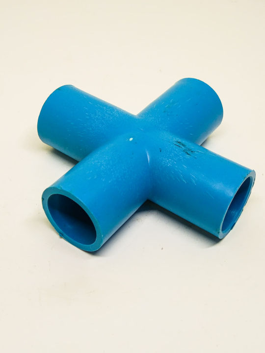 ข้อต่อสี่ทางกากบาท PVC สีฟ้า ขนาด 1/2 นิ้ว แพ็ค 2 ชิ้น