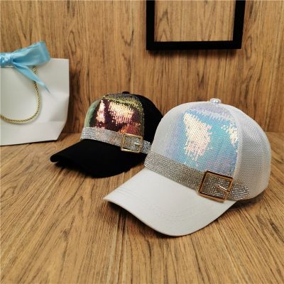 หมวกแฟชั่นฤดูร้อน,หมวกแก๊ปเบสบอลปักเลื่อมสำหรับผู้หญิงหมวกโจ๊กเกอร์ประดับเพชรแบบสบายๆจาก Han Edition
