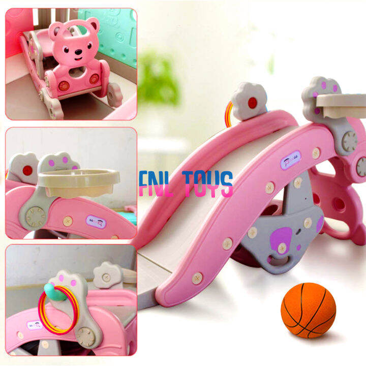 3in 1 rocker slide rocking bear slide for kids with ring ball ring toss ...