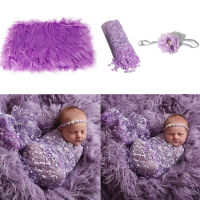 3PcsSet 0-3Month Newborn Photography Props Baby Headband+Fur Blanket+Lace Wrapper Costume Clothing Shoot Studio Accessories