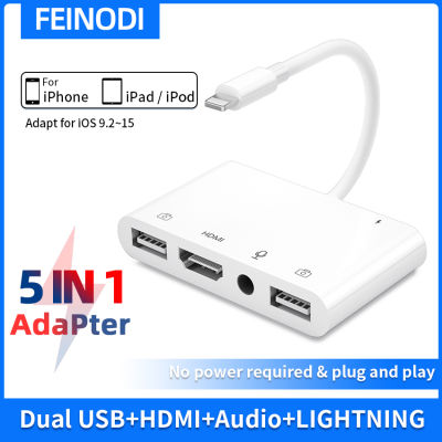 Lightning Ke HDMI หัวแปลงเอวีดิจิทัล Dual USBOTG Hub Unke 1080P TV เสียงไมค์ Live-Stream Converter Dengecas