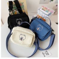 Small Women Canvas Shoulder Bags Korean Cartoon Print Fashion Mini Canvas Handbags Phone Crossbody Bag for Cute Girl