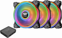 Thermaltake Riing Quad 120mm 16.8 Million RGB Color (Alexa, Razer Chroma) Software Enabled 4 Light Rings 54 Addressable LED 9 Blades Hydraulic Bearing Case/Radiator Fan CL-F088-PL12SW-B, Black Black 120mm Triple Pack