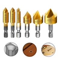 HOTอันดับ1 6 ชิ้น 5 ขลุ่ยไฮสปีด Countersink ขูดสว่าน 1/4 HEX S hank ไทเทเนียมเคลือบแกนไม้ดอกสว่านบิตอุปกรณ์เครื่องมือไฟฟ้า ส่งทั่วไทย ดอก สว่าน เจาะ ปูน ดอก สว่าน เจาะ เหล็ก ดอก สว่าน เจาะ ไม้ ดอก สว่าน เจาะ กระเบื้อง