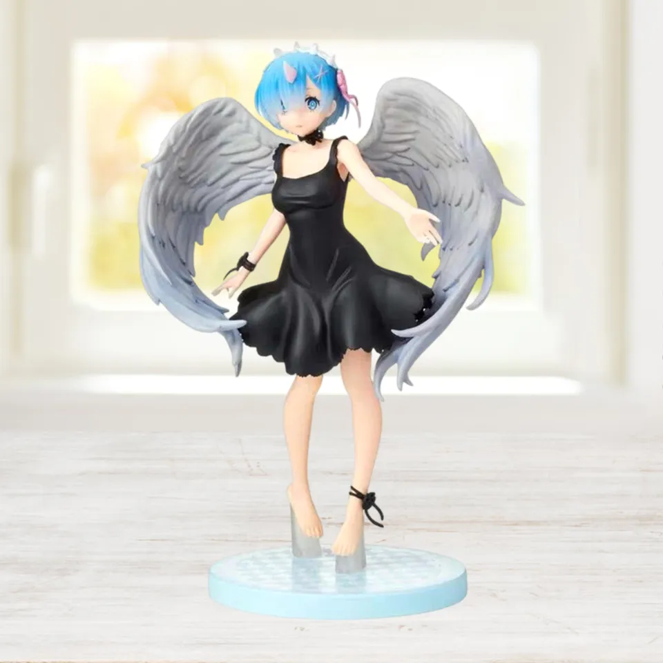 21.5cm Anime Rem Model Lovely Miniature Black Color Angel Wings