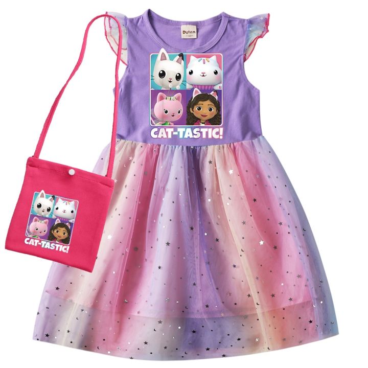 jeansame-dress-gabbys-ตุ๊กตาเสื้อผ้าเด็กสาวแขนกุดชุดที่มีถุงเล็กๆเด็กการ์ตูนแมว-tastic-งานแต่งงานเจ้าหญิง-vestidos