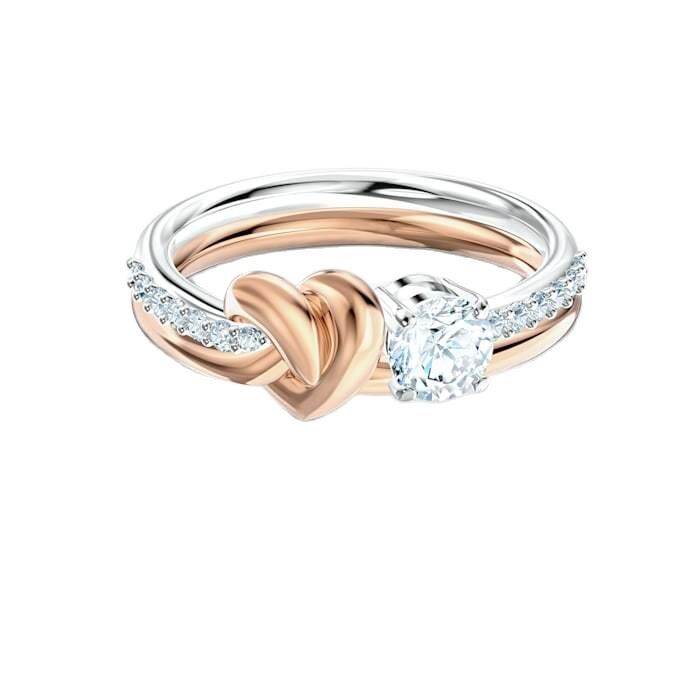 Lifelong Heart Ring Elegant Fourclaw Single Diamond Knot Twotone Ring