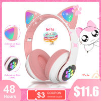 New RGB Cat Ear Headphones Blue-tooth fone Bass Noise Cancelling s Kids Girl Headset Support TF Card Casco Mic Gift