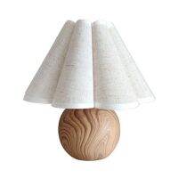 Simple Designs Wood Table Lamp Korean Style White Linen Round Bedside Desk Lamps for Home Bedrooms Decoration