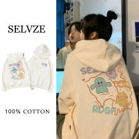 เสื้อฮู้ดผู้หญิง SELVZE ผ้าฝ้าย100% เสื้อสวมหัวพิมพ์ลายแฟชั่นคุณภาพสูง