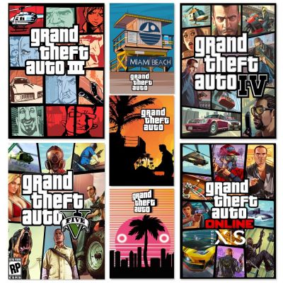 อัลตร้าสมจริงร้อนเกม GTA 5วิดีโอแกรนด์ขโมยอัตโนมัติศิลปะตกแต่งรูปภาพที่มีคุณภาพผ้าใบจิตรกรรมโปสเตอร์พิมพ์ผนังศิลปะตกแต่งบ้าน Gamer ของขวัญ