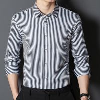 2023 New Mens Fashion Slight Strech Casual Striped Dress Shirt Long Sleeve Comfortable Standard-fit Wrinkle Free Shirts