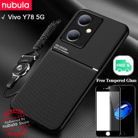 NUBULA เคสสำหรับ Vivo Y78 (6.78 ") นิ้ว,เคสฟรีกระจกนิรภัยหนังนิ่มให้ความรู้สึกมือถือ Y78 Hp VIVO ฝาหลังสายคล้องตัวยึดตัวจับดูดชุดทำความสะอาดหน้าจอฝาหลังสำหรับ Vivo Y78 5G