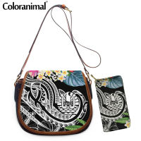 Coloranimal Tahiti Island Polynesian Plumeria and Hibiscus Printed Shoulder Bag for Women PU Leather Crossbody Bag 2Pcs Bolsa