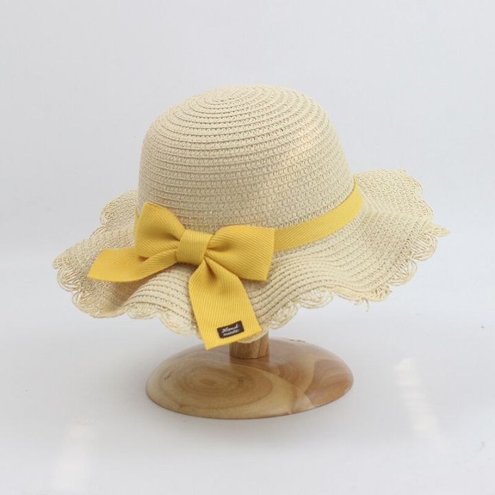 girls-summer-cap-with-shoulder-bag-pink-yellow-bowknot-outdoor-sun-protection-beach-straw-hat-kids-children-panama-hats