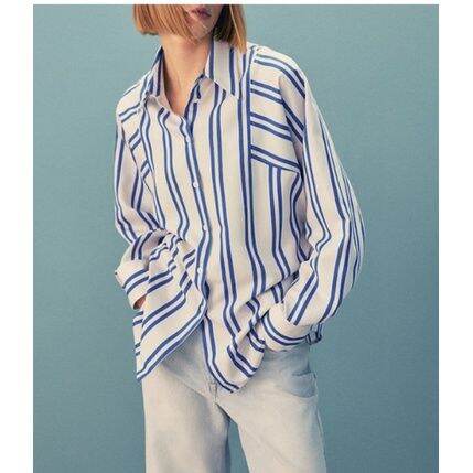 zara-เสื้อเชิ้ตลําลอง-แขนยาว-คอปก-ทรงหลวม-ลายทาง-สไตล์ฝรั่งเศส-22-ฤดูร้อน-สําหรับผู้หญิง-ta